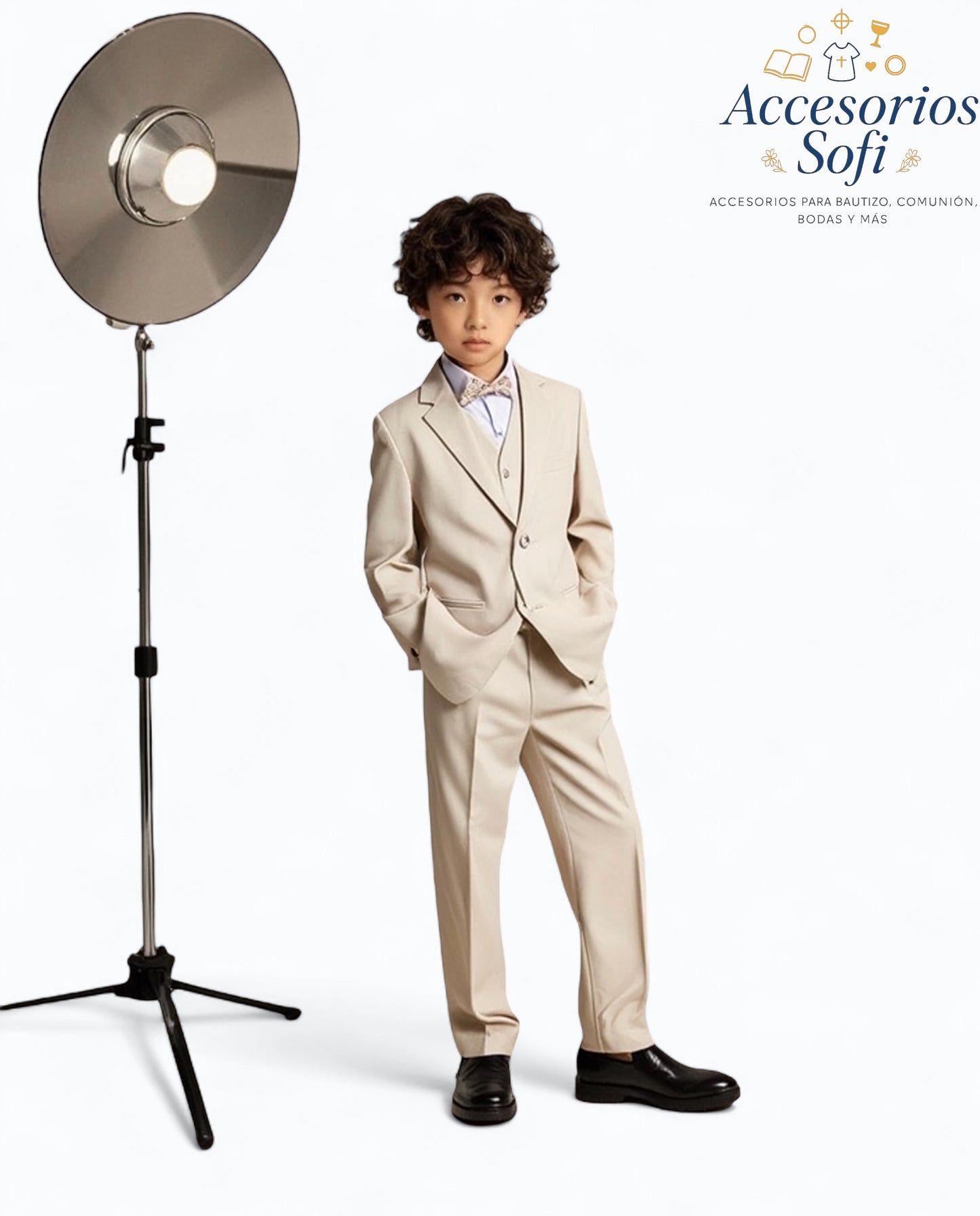 Traje Beige Champagne para Niño – 5 Piezas Elegantes