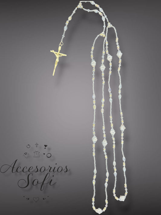 Lazo para Boda con Esferas de Cristal y Crucifijo Dorado
