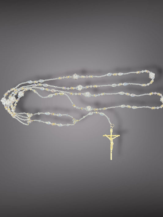 Lazo para Boda con Esferas de Cristal y Crucifijo Dorado