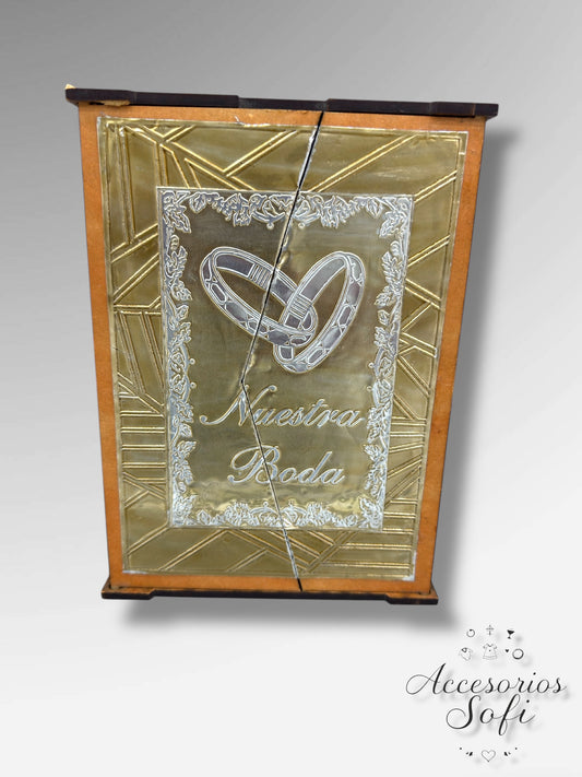 Biblia de boda repujado modelo anillos con estuche de madera
